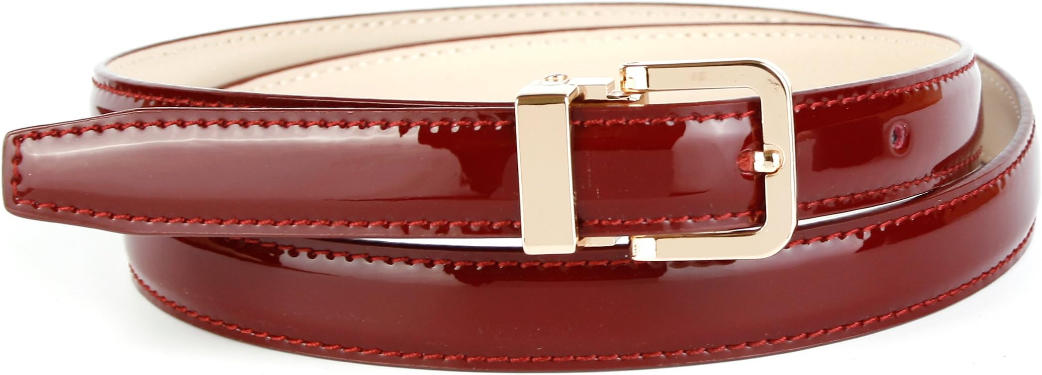 Anthoni Crown Leather Ladies Belt 0,8" Width Dark RED Color with Gold Metallic Buckle 34"-44"/4406l