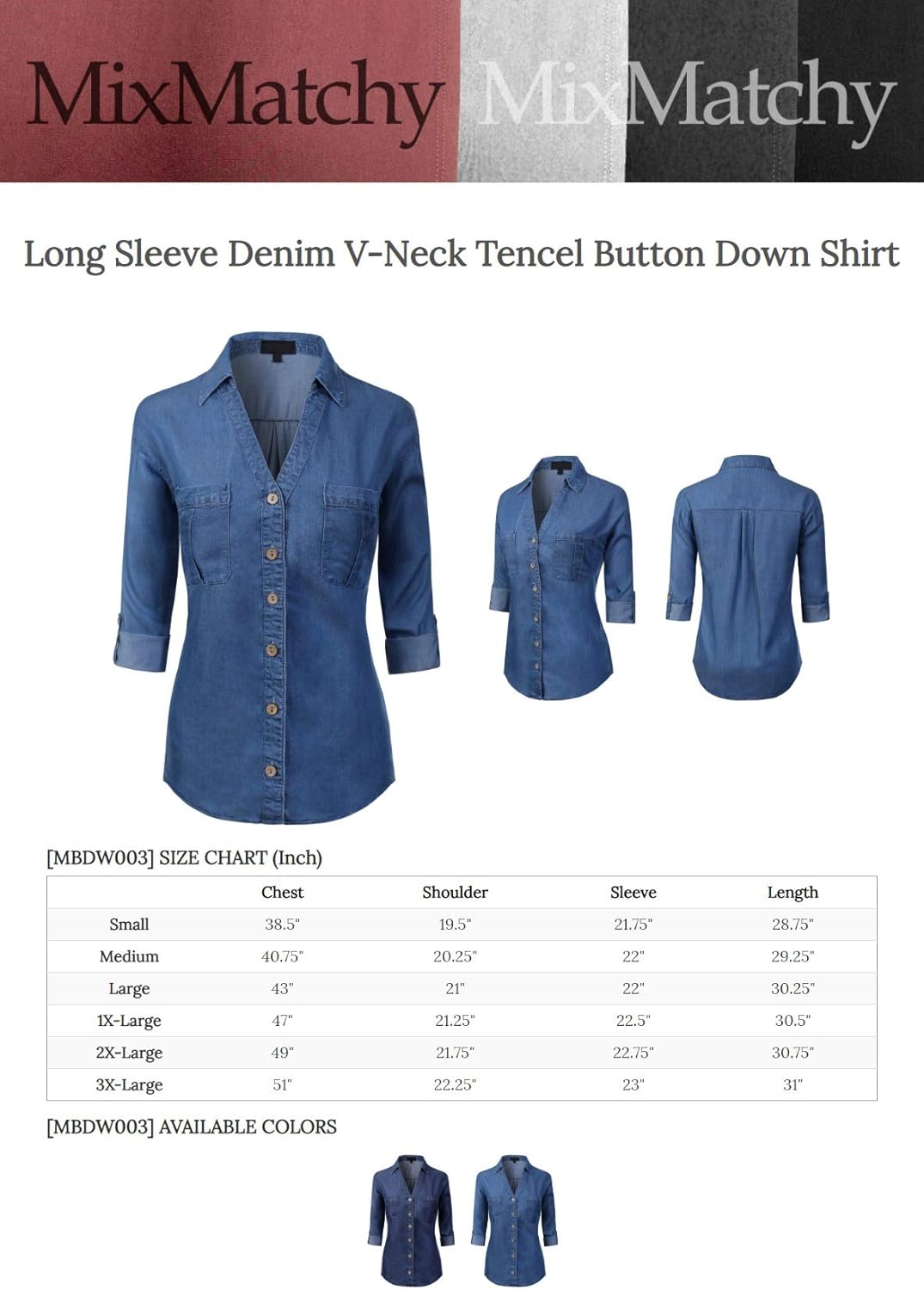 MixMatchy Women's Long Sleeve Solid Split Neck Tencel Button Down Shirt Blouse: Clothing