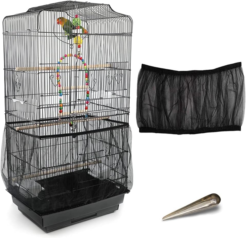 ZP Large Size Universal Bird Cage Guard Net Cover Seed Catcher with 1pcs of Feeding Spoon,Nylon Mesh Soft Airy Bird Cage Net Skirt for Round Square Cages(Not Included Birdcage): Kitchen & Dining