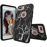 Unnito iPhone 7 Plus Case – Hybrid Commuter Case | Slim Cover with Hard Shell Design and Soft Inner Layer Compatible with iPhone 8 Plus Black Case - Marble Black Silver