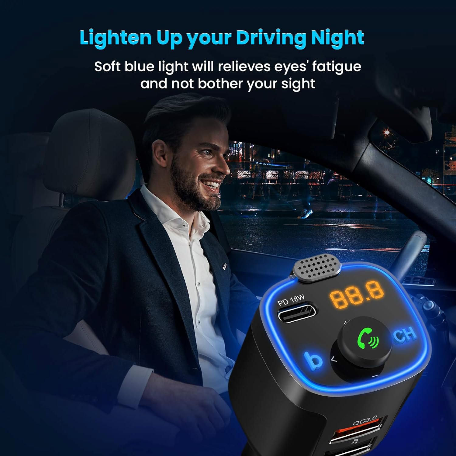 VicTsing(Upgraded Version) V5.0 Bluetooth FM Transmitter for Car, 23W PD+QC3.0 Wireless Bluetooth Car Adapter/Car Kit/Music Player with 3 USB Ports, Bass Model, Hand-Free Calling, Blue LED: Electronics