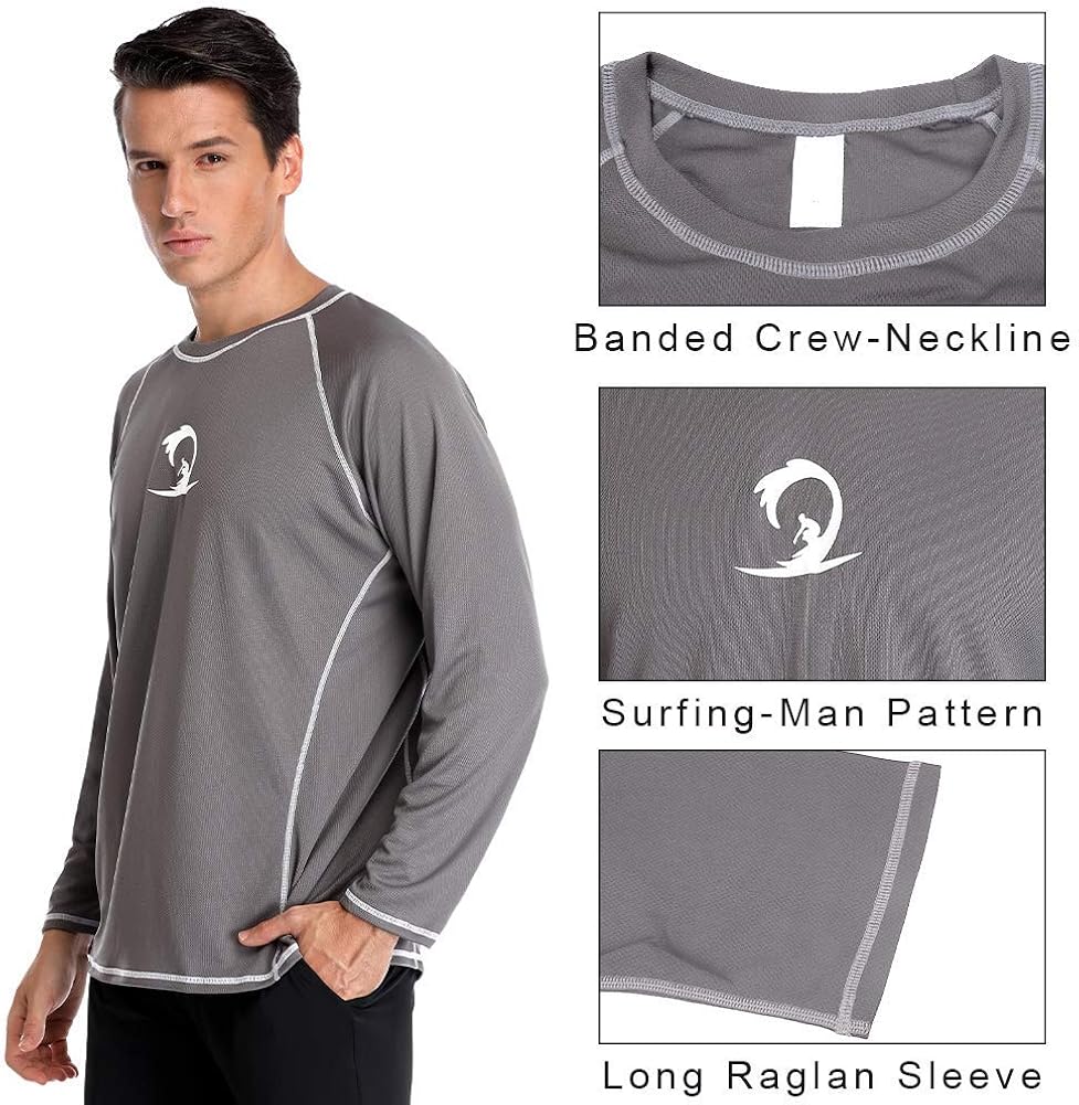 Charmo Men's Rash Guard Loose Fit Long Sleeve UV Sun Protection Swim Shirt UPF 50+: Clothing