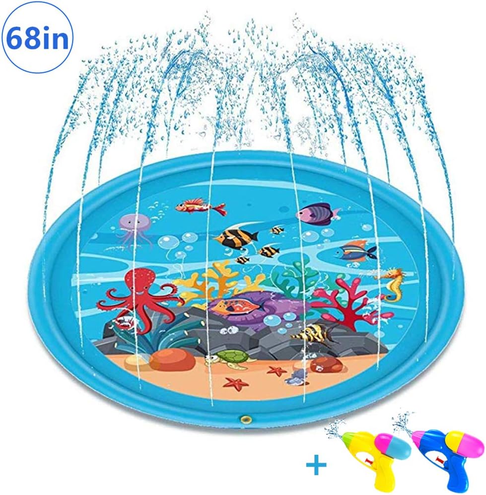 Splash Pad Sprinkler Play Mat Pad 68", Inflatable Outdoor Sprinkler Pad Kids Water Toys for Children Infants Toddlers Boys Girls and Kids