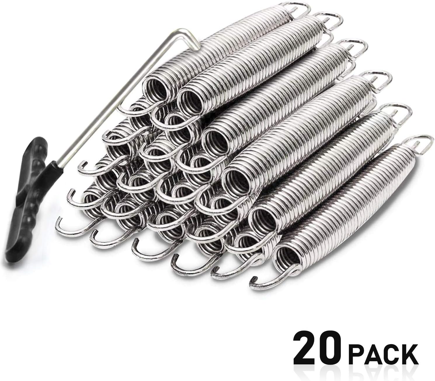 PARTYSAVING 20 Pack 7" Silver Trampoline Spring Galvanized Steel Replacement with Free T-Hook for Skywalker, JumpKing, Upperbounce, Skybound, APL1239