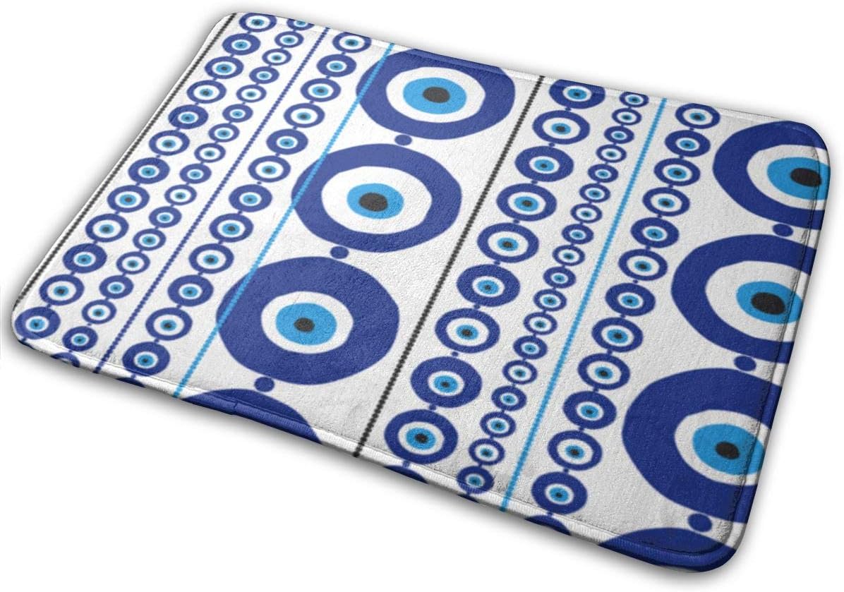 Blue Greek Evil Eye Amulet Nazar Indoor/Outdoor Easy Clean Non Slip Backing Entry Way Doormat 60 x 40cm/24 x 16 Inch
