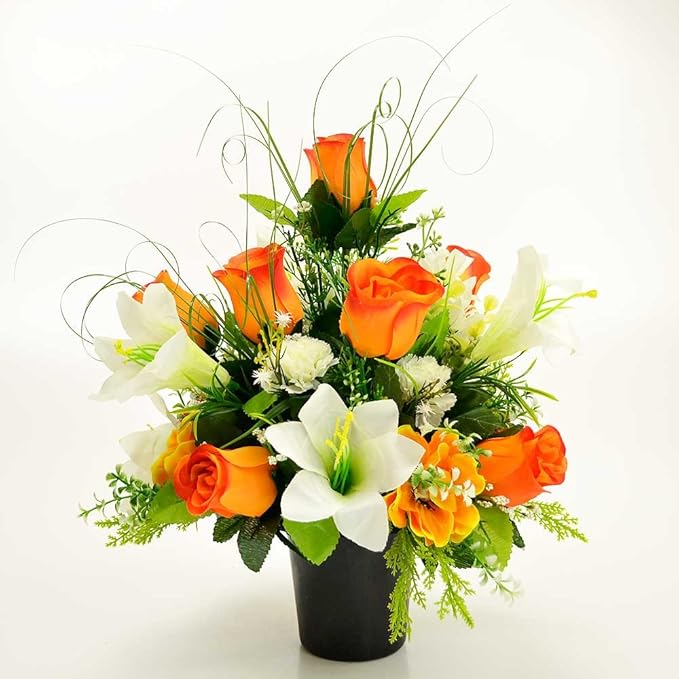 Avril vaso di fiori artificiali per cimitero cimitero Memorial Orange