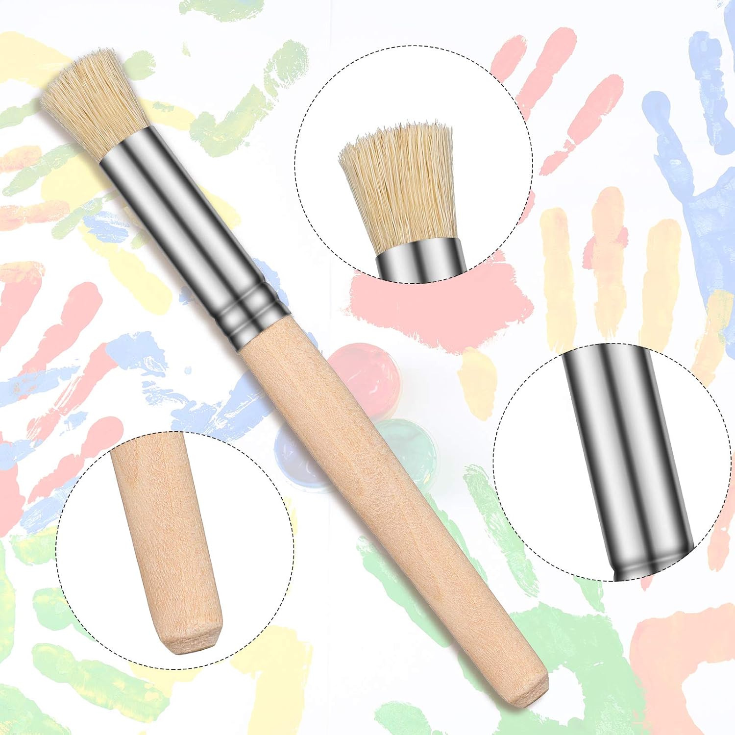 Wooden Stencil Brushes Natural Stencil Bristle Brushes Art Painting Brushes Wood Paint Template Brush for DIY Crafts Card Making Acrylic Oil Watercolor Art Painting Supplies, 3 Sizes (12)