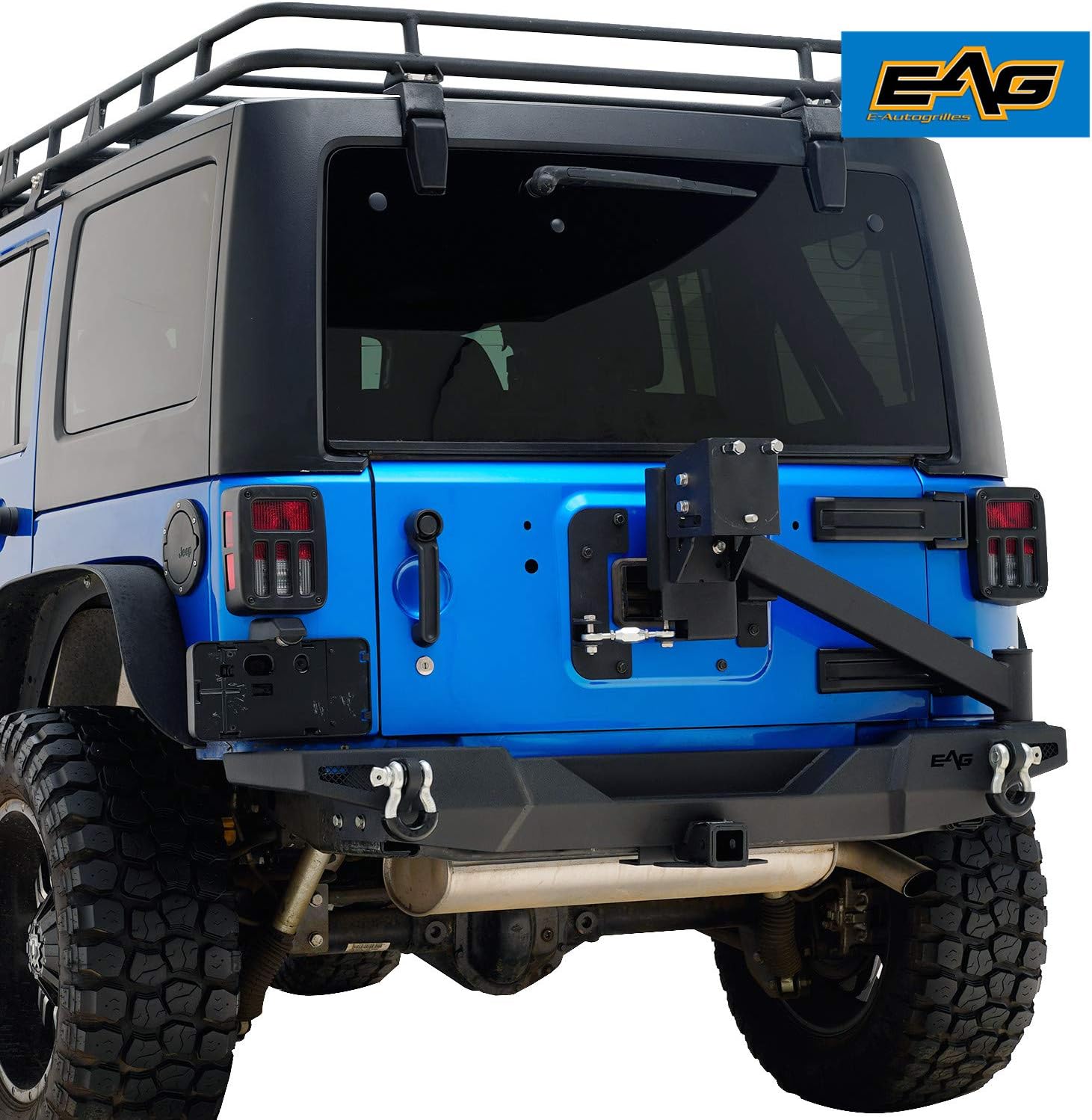 EAG Rear Bumper with Tire Carrier & 2" Hitch Receiver Fit for 07-18 Wrangler JK