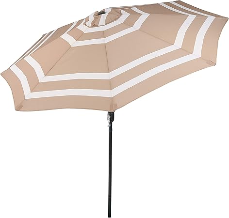 Amazon Com Sunnydaze 9 Foot Outdoor Patio Umbrella With Push Button Tilt Crank Aluminum Beige Stripe Garden Outdoor