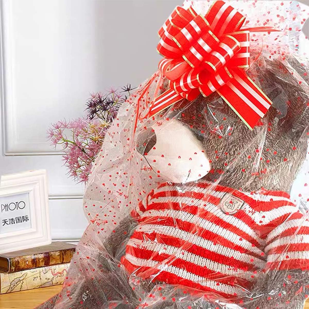 Fantasyon 10 Pack Cellophane Basket Bags, 40 x 30 Inch Large Clear Plastic Wrap Bags With Pull Bows for Hampers Gifts, Baskets Wrapping - Image 5
