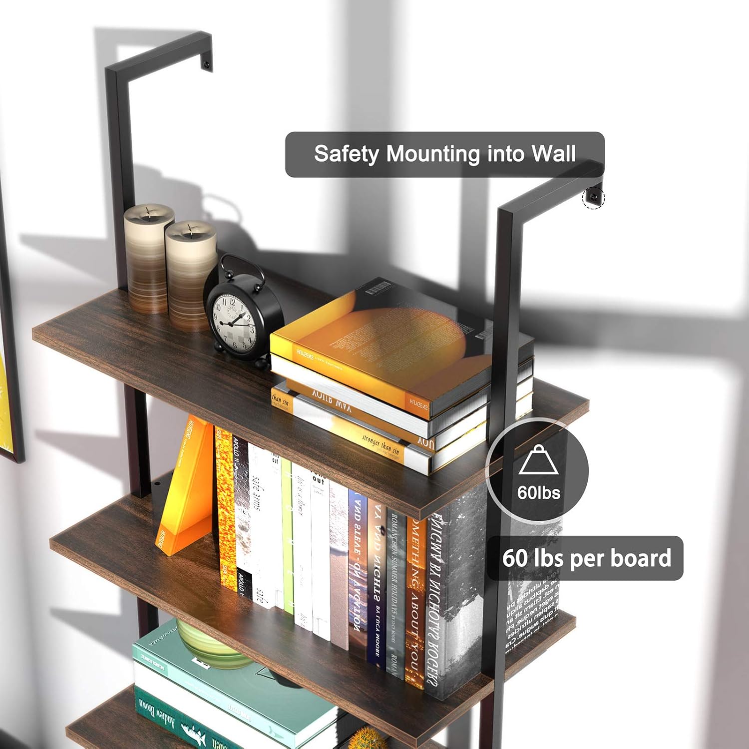 Industrial Ladder Shelf with Drawers, 3 Tier Open Shelf Storage Rack Shelves Ladder Bookshelf Plant Flower Stand Matte Metal Frame for Home, Living Room, Kitchen, Office: Furniture & Decor