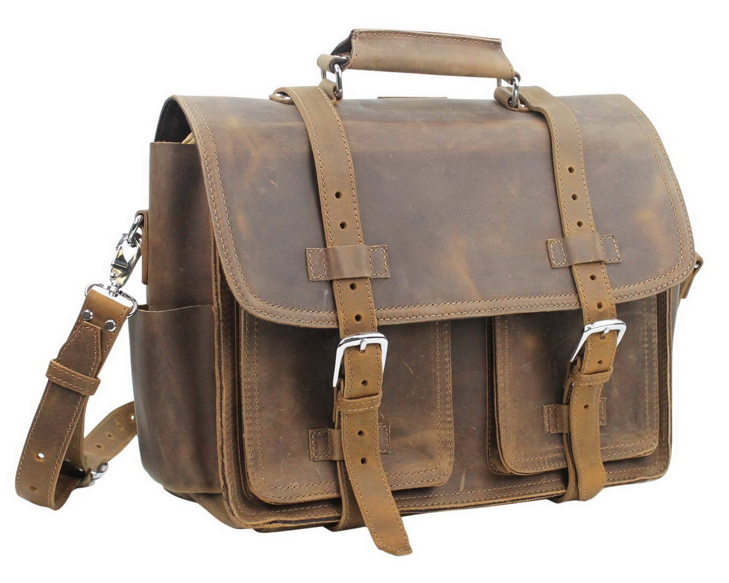 Vintage Full Grain Leather 18" CEO Heavy Duty Full Grain Leather Briefcase Backpack Gym Travel Tote Heavy 9LB L32. Vintage Brown