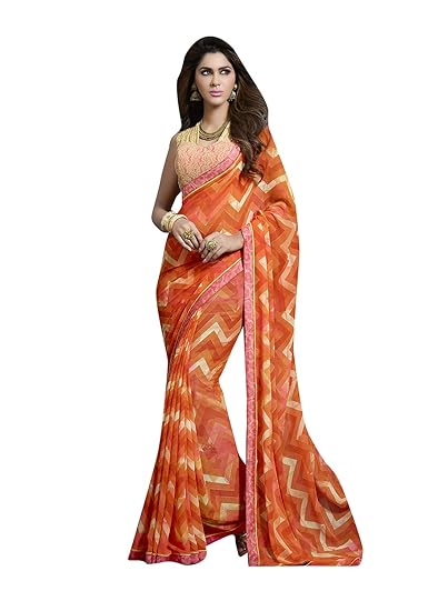 Womens Georgette Saree With Unstitched Blouse (SP8-7510_Orange)