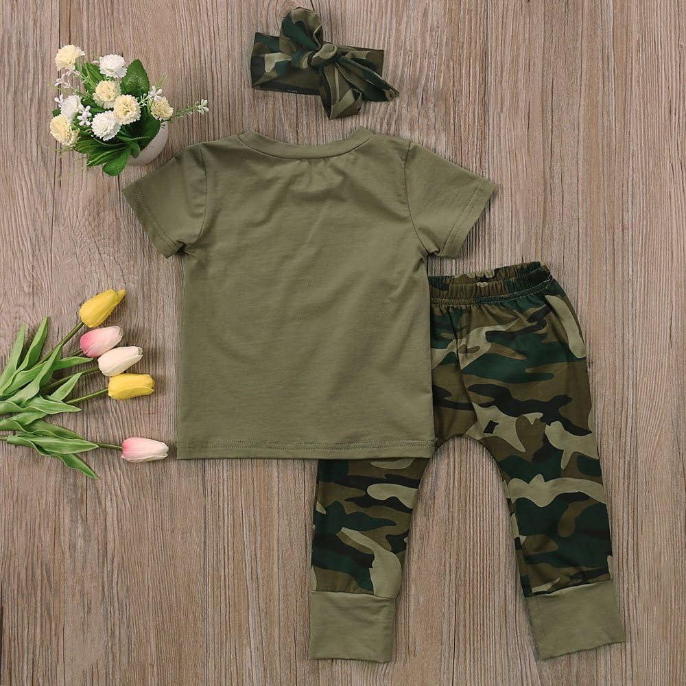 2 Styles Baby Boy Girl Camouflage Short Sleeve T-Shirt Tops+Green Long Pants Outfit Casual Outfit: Clothing