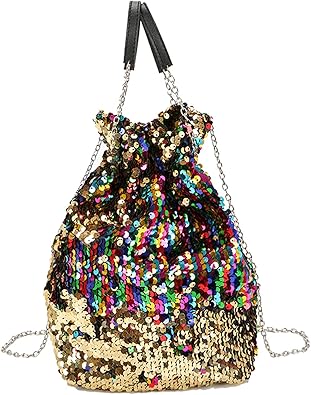 Amazon Chic Diary バケツバッグ レディース ショルダーバッグ メッセンジャーバッグ スパンコール ファッション おしゃれ ハンドバッグ 手提げバッグ 肩掛けバッグ 斜めがけバッグ キラキラ ぴかぴか チェーンバック カラフル Chic Diary ショルダー バッグ