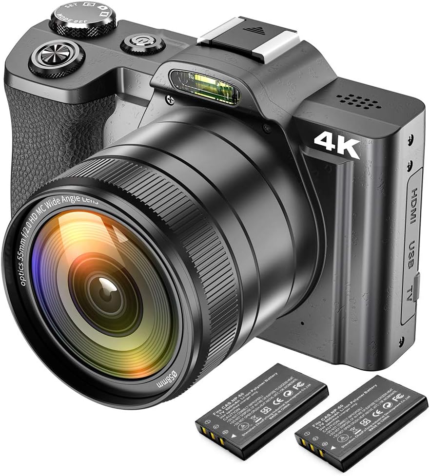 4K Digitalkamera Videokamera Camcorder Ultra HD 48MP WiFi YouTube Vlogging Kamera mit Weitwinkelobjektiv 3,5-Zoll-IPS Touchscreen Kamerarecorder 16-facher Digitalzoom, 2 Akkus