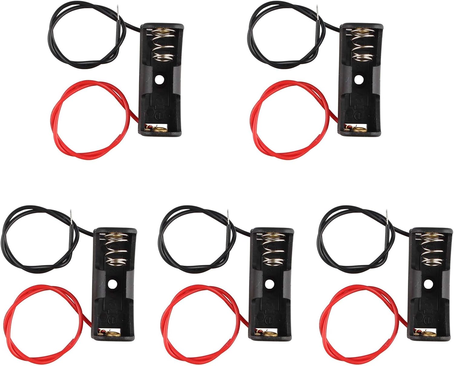 HALJIA 5Pcs 12V A23L 23A Plastic Spring Clip Battery Holder Case Storage Box with Wire Leads Black
