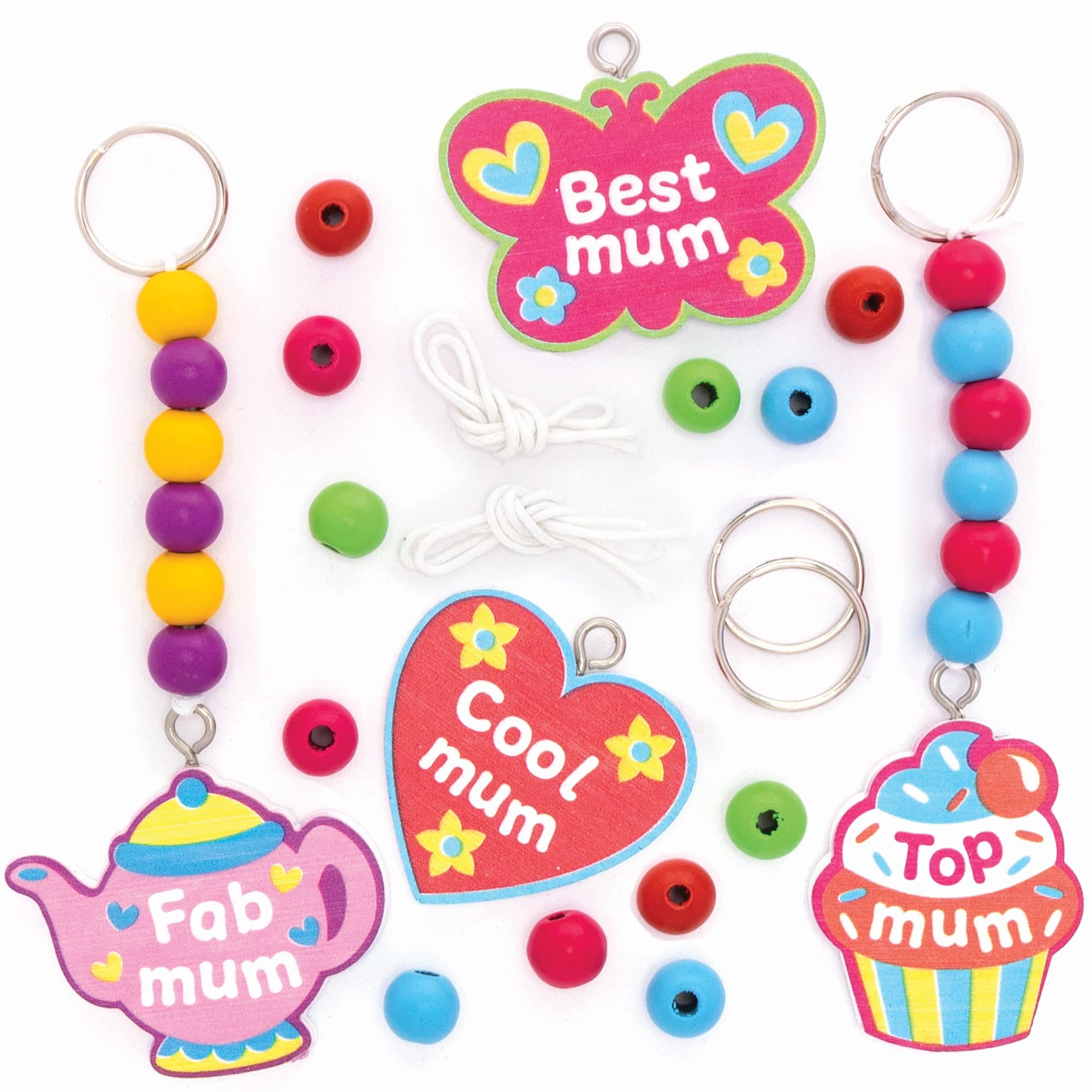 Baker Ross Mother's Day Wooden Keyring Kits - Pack of 4, Wood Mother's Day Crafts for Children (FC436)