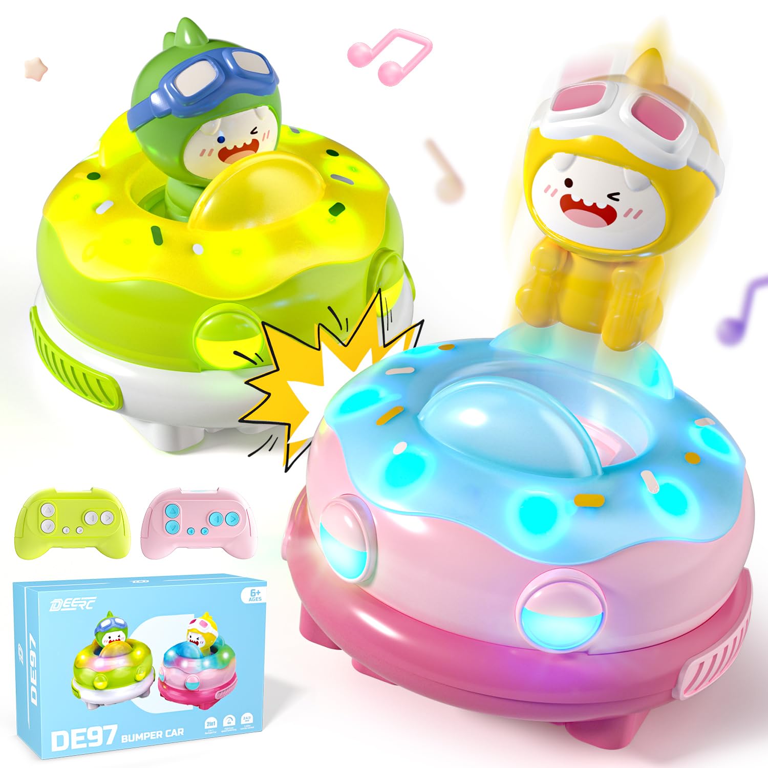 Photo 1 of DEERC 2 Pack Remote Control Ejecting Bumper Car,RC Car Toys with LED Lights&Music, RC Battle Stunt Race Cars, Christmas Birthday Gifts Toys for Ages 6+ Year Old Girls Boys