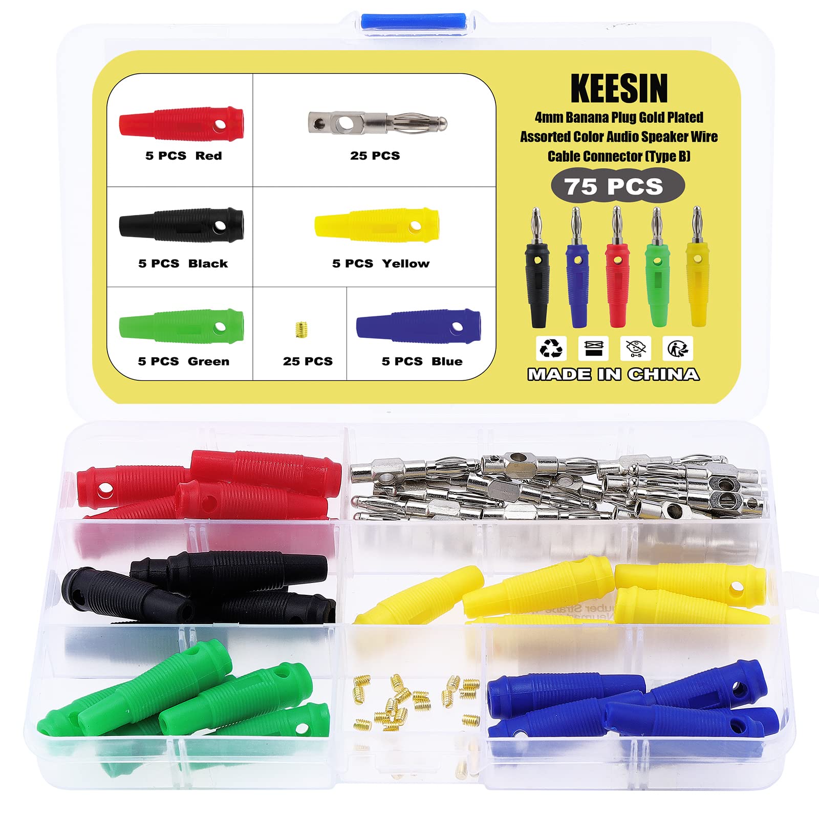KEESIN Banana Cable Plugs,4mm Banana Plugs Socket 25PCS Banana Cable Connectors Speaker Wire Connections Banana Plug 4mm for Musical Audio Speaker Wire & Audio