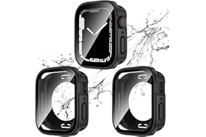 SINGIUZOO 2 Pack 2 in 1 Waterproof Case for Apple Watch Series SE SE2 6 5 4 44mm, Straight Edge PC Front & Back Bumper with Tempered Glass Screen Protector 360 Protective Cover for iWatch (44mm, Black/Black)