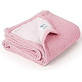 lulumoon Muslin Baby Blanket for Newborns: Lightweight Cotton Crib Blanket Neutral - Soft Lightweight for Stroller & Daycare 36"x40"(Pink)