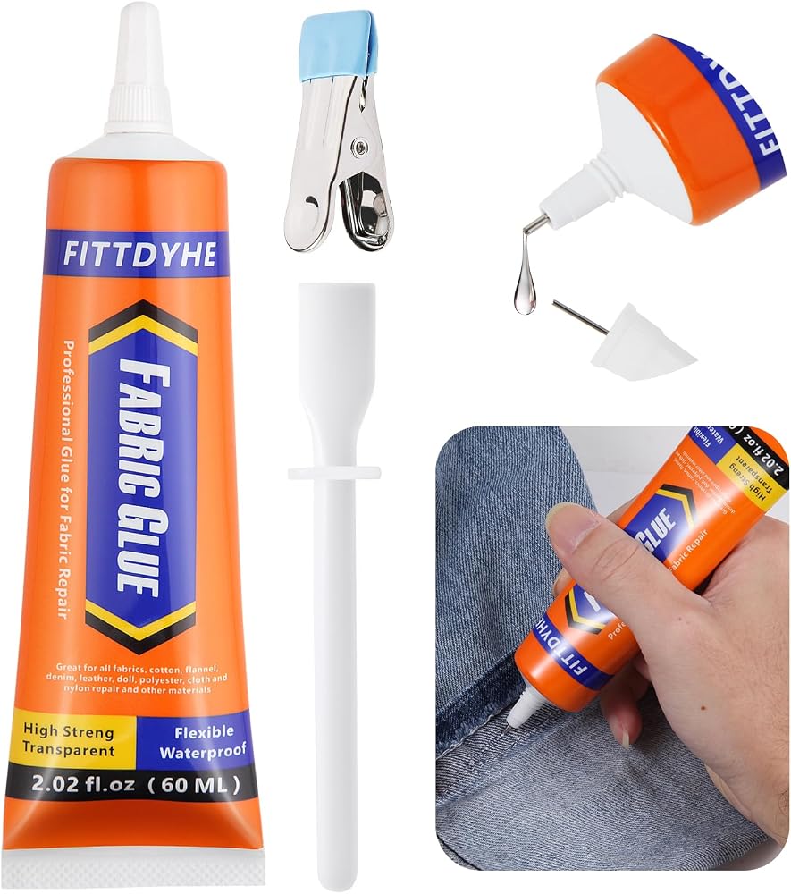 FITTDYHE Fabric Glue Permanent, 60 ML Washable Clear Clothing Glue, Super Fabric Glue for Rhinestones, Patches, Clothes, Deni