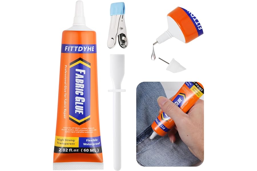FITTDYHE Fabric Glue Permanent, 60 ML Washable Clear Clothing Glue, Super Fabric Glue for Rhinestones, Patches, Clothes, Denim, Leather, Polyester, Fabrics, Doll Repair, Flannel, Cotton