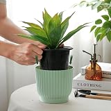 T4U Mini Self Watering Plant Pots Indoor 6 Pack 10cm Green Plastic Pots view 2
