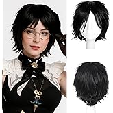 SEGO Pro Unisex Cosplay Anime Wigs for Women Men Synthetic Layered Short Hair with Bangs Fluffy Straight Cartoon Anime Halloween Party Costume Pixie Wigs Black