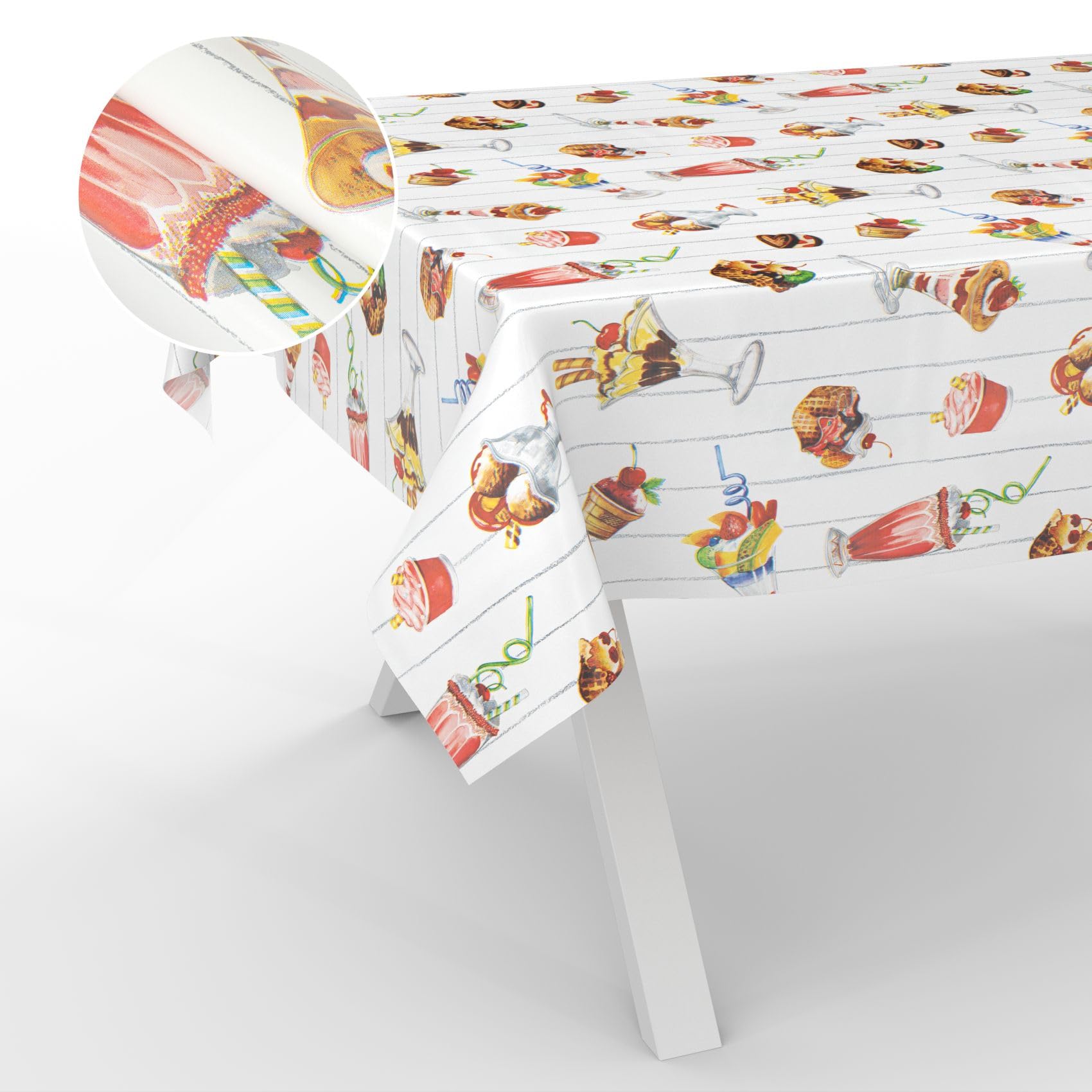 ANRO Oilcloth Tablecloth, Washable, Oilcloth, Garden Tablecloth, Outdoor, Indoor, 100 x 140 cm, Cut Edge, Ice Café