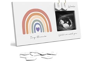 EURSET Rainbow Baby Sonogram Picture Frame Countdown Weeks, Pregnancy Announcement Ideas, 4"x3" Ultrasound Photo, Gender Reveal Baby-Shower Gift for New Mom Dad Expecting Parents Grandparents to Be Keepsake