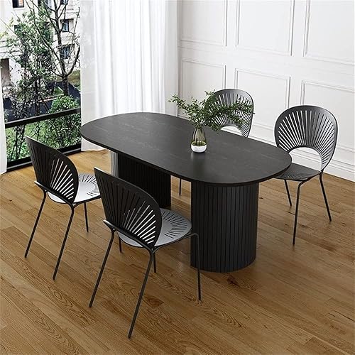 LAKIQ Modern Solid Wood Oval Dining Table Double Pedestal