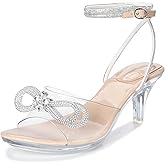 NBUUNBU Rhinestone Bowknot Strappy Clear Heels for Women - Ankle Strap Platform Sandals With Transparent High Heel - Sexy Crystal Slingback Stiletto Open Toe Comfy Party Wedding Shoes Mules Pump