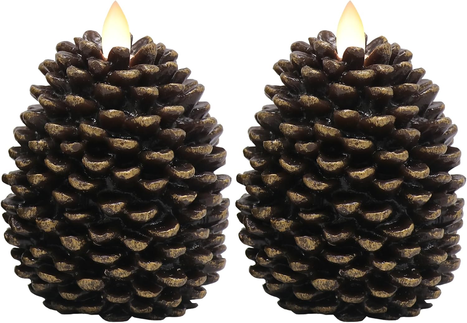 Lighting - Eldnacele LED Pine Cone Candles, Battery Operated Flameless Candles with Timer Unscented Wax Pinecone Candles Brown 2 Pack for Christmas Home Party Decoration