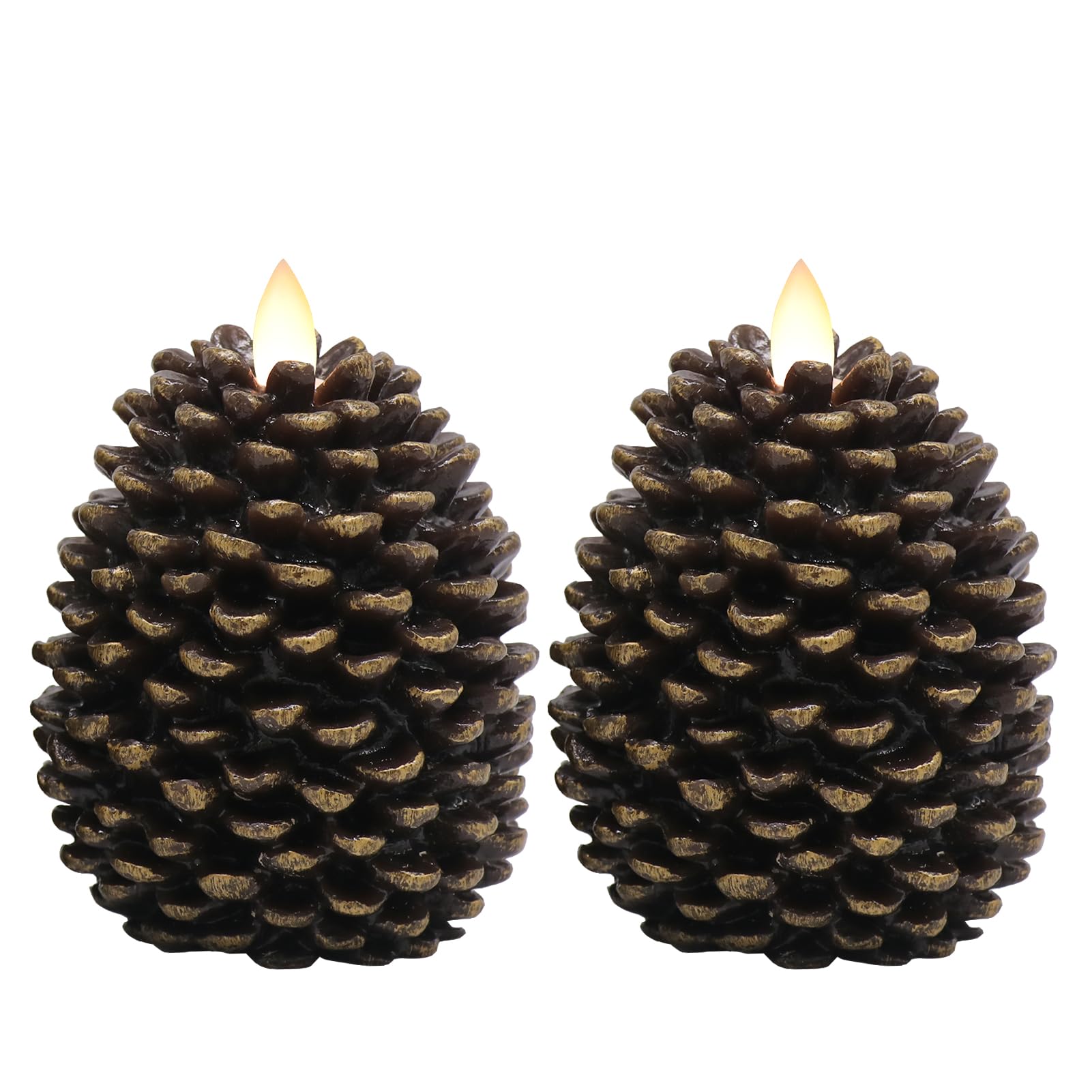 Photo 1 of Eldnacele Pine Cone Flameless Candles Battery Operated with 6 Hour Timer Unscented Real Wax Flat Wick Flickering Pinecone LED Candles Christmas Home Holiday Decoration(2 Pack Brown)