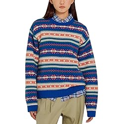Women Y2K Argyle Striped Pullover Sweater Casual