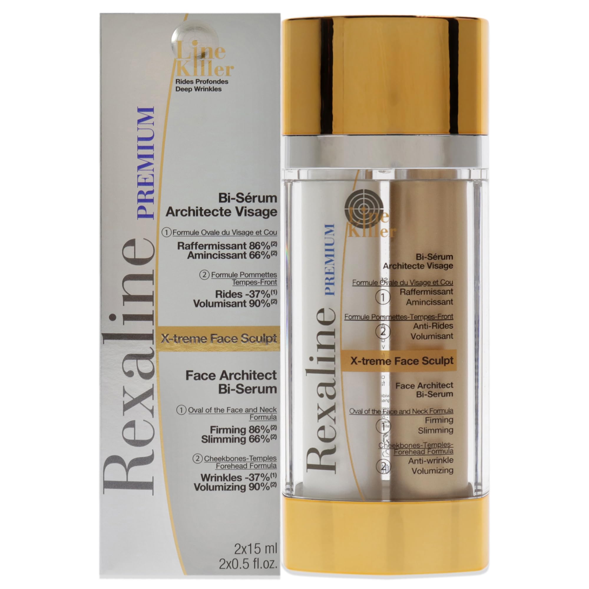 Rexaline - X-treme Face Sculpt - Face Architect Bi-Serum - Lifting care - Anti aging and anti wrinkle face serum - Double Hyaluronic Acid Serum - Wrinkle corrector - Cruelty free - 30ml