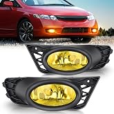 Nilight Fog Light Assembly for 2009 2010 2011 Honda Civic Sedan 4 Door | not Fit 2-Door Coupe models Fog Lamps Replacement with H11 12V 55W Bulbs Driver and Passenger Side Amber Lens