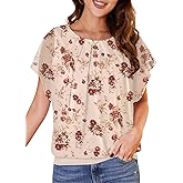 WANGZHI Womens Batwing Sleeve Pleated Round Neck Blouses Dressy Casual Spring Double Layers Mesh Tops for Women 2025