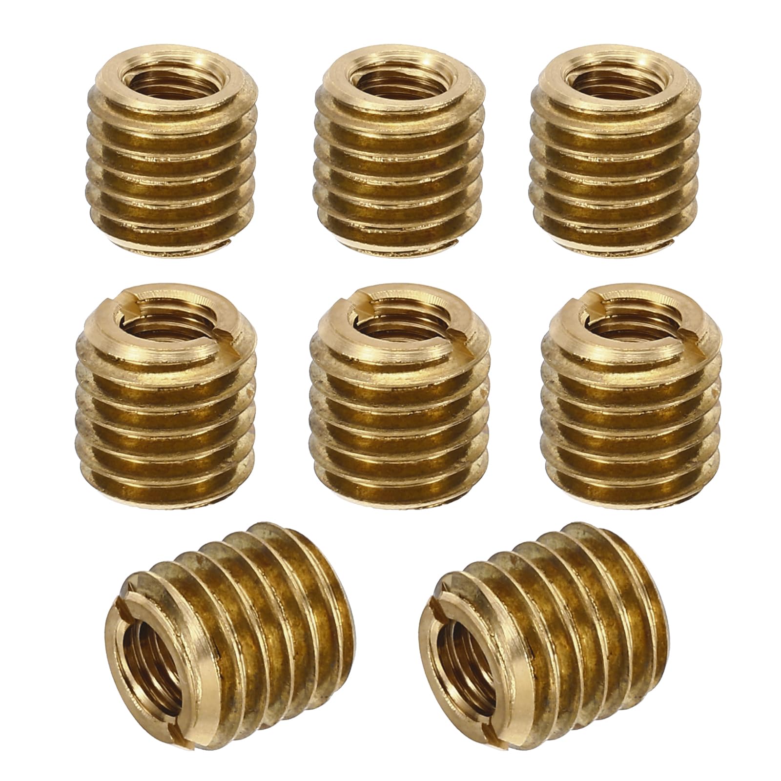 PATIKIL Brass Threaded Repair Insert Nut, 8 Pcs M10xM6x10mm Male to Female Slotted Thread Sleeve Inserts Reducing Nut Adapter Reducer Screw Sleeves, Gold Tone
