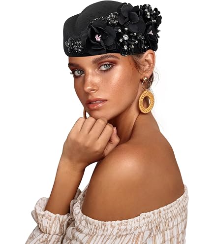 6714 Elegant Wool Felt Berets Fascinators Fedora Women Church Hats Ladies FS Fashion Wool Felt Fascinator Hats For Women Wedding  main image 4