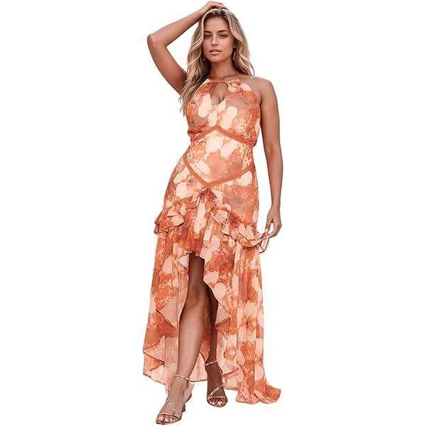 GLIGET Dresses for Women 2024 Floral Print Ruffle Trim Wrap Hem Cami Maxi Dress (Color : Multicolor, Size : X-Small) at Amazon Women's Clothing store GLIGET Dresses for Women 2024 Floral Print Ruffle Trim Wrap Hem Cami Maxi Dress (Color : Multicolor, Size : X-Small) at Amazon Women's Clothing store