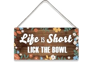 MIGUMUTU Country Style Wall Decor Life is Short Lick the Bowl Wooden Signs Rustic Hanging Wall Plaque Sign Home Kitchen Decor Present
