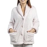 Purevana Women’s Fleece Bed Jacket, Bed Jacket for Women with Front Pockets, Button Front, Cozy Lounge Wear for Sleeping