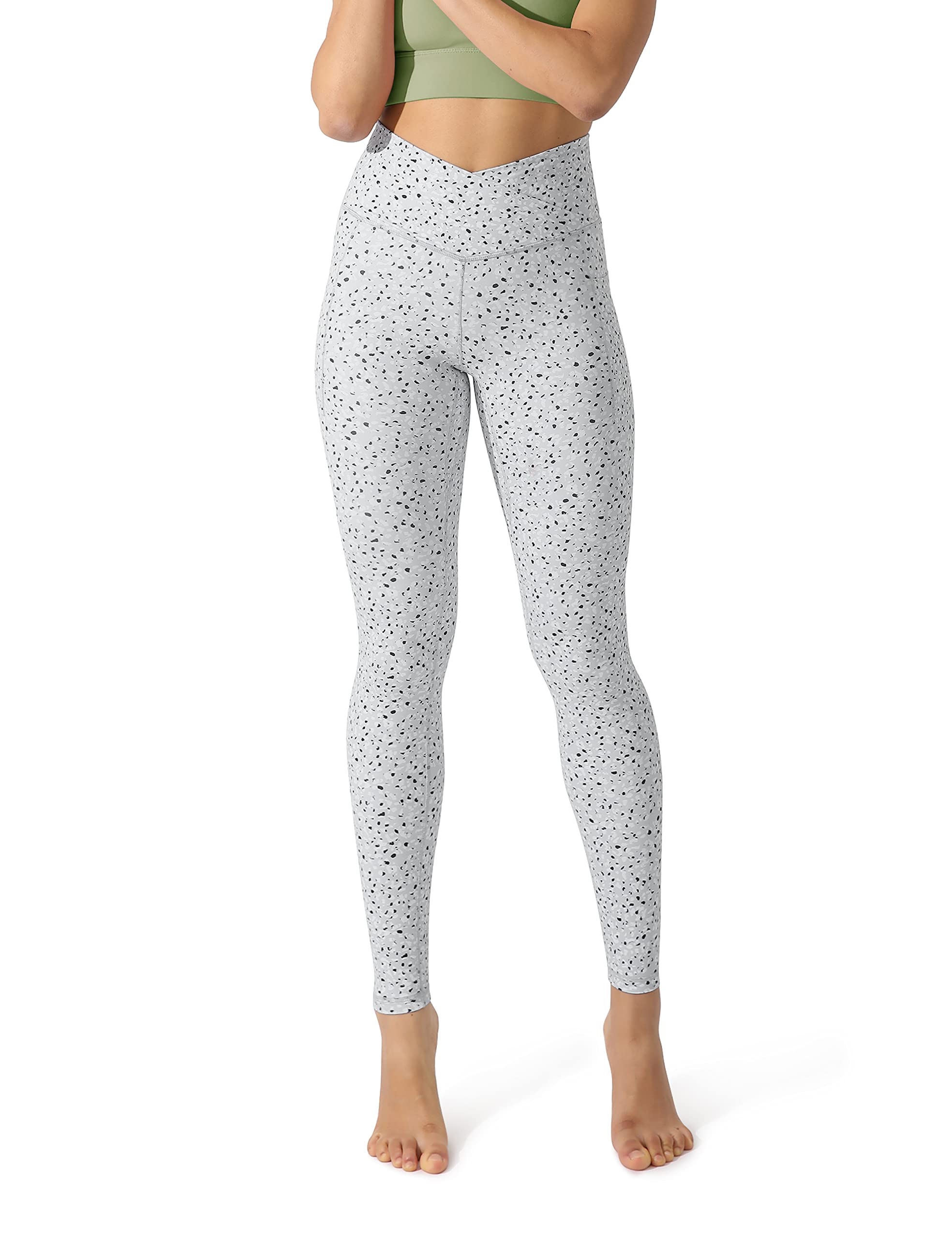 ODODOS Women's Cross Waist Pattern Yoga Leggings