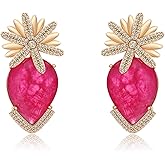 S925 Sterling Silver posts Teardrop Flower Earrings for Women Crystal Dangle Drop Cubic Zirconia Rhinestones Statement Wedding Party Prom Earrings for Mom Wife