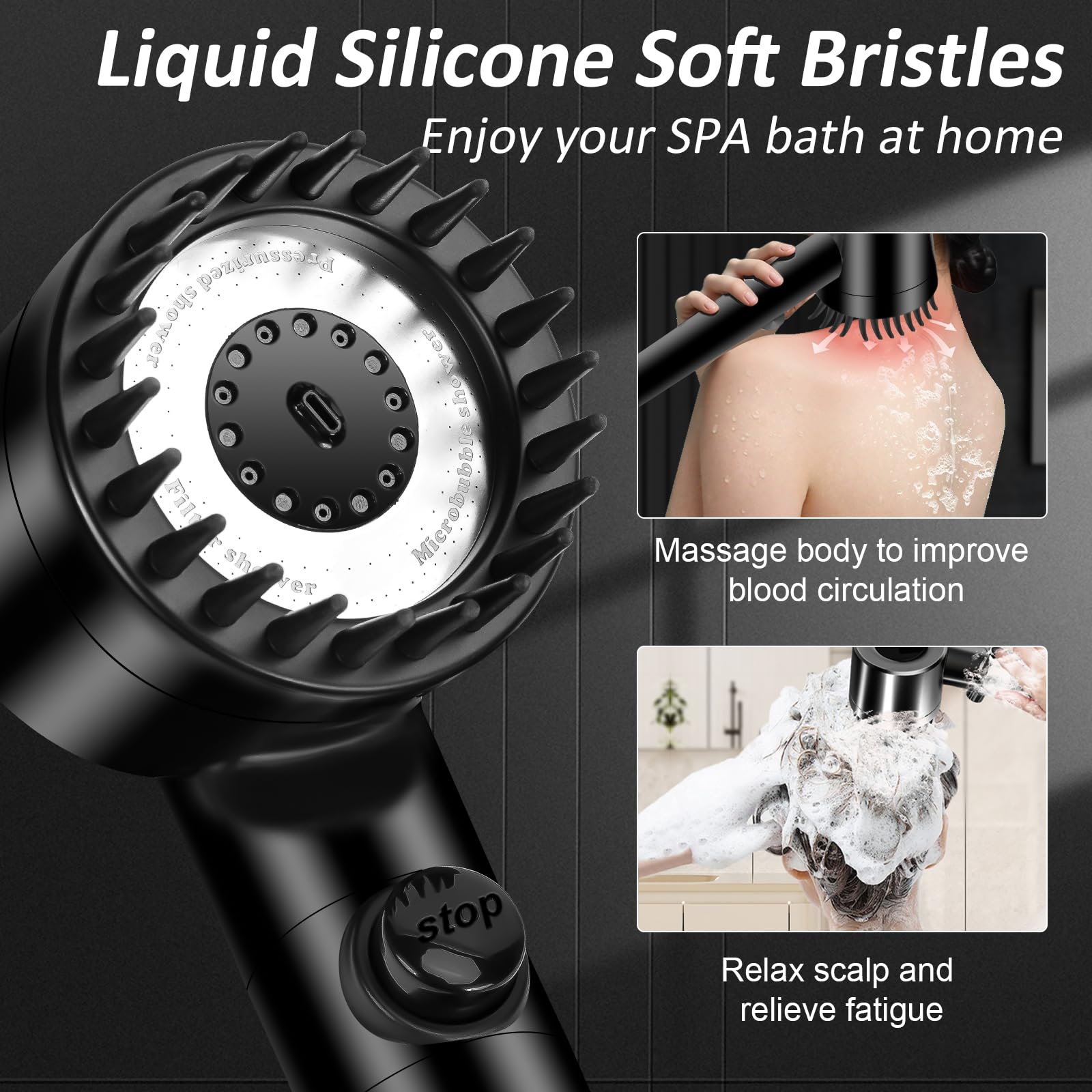 Luxsego High Pressure Shower Heads with Handheld Sprayer, Filtered Shower Head Soften Hard Water with Scalp Massager for Skin & Hair Care, 3 Settings Multi Functional Detachable Shower Head (Black)