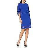 Jessica Howard Womens Lace Trim Knit Mini Dress – Boat Neck Elbow Sleeve Desk to Dinner