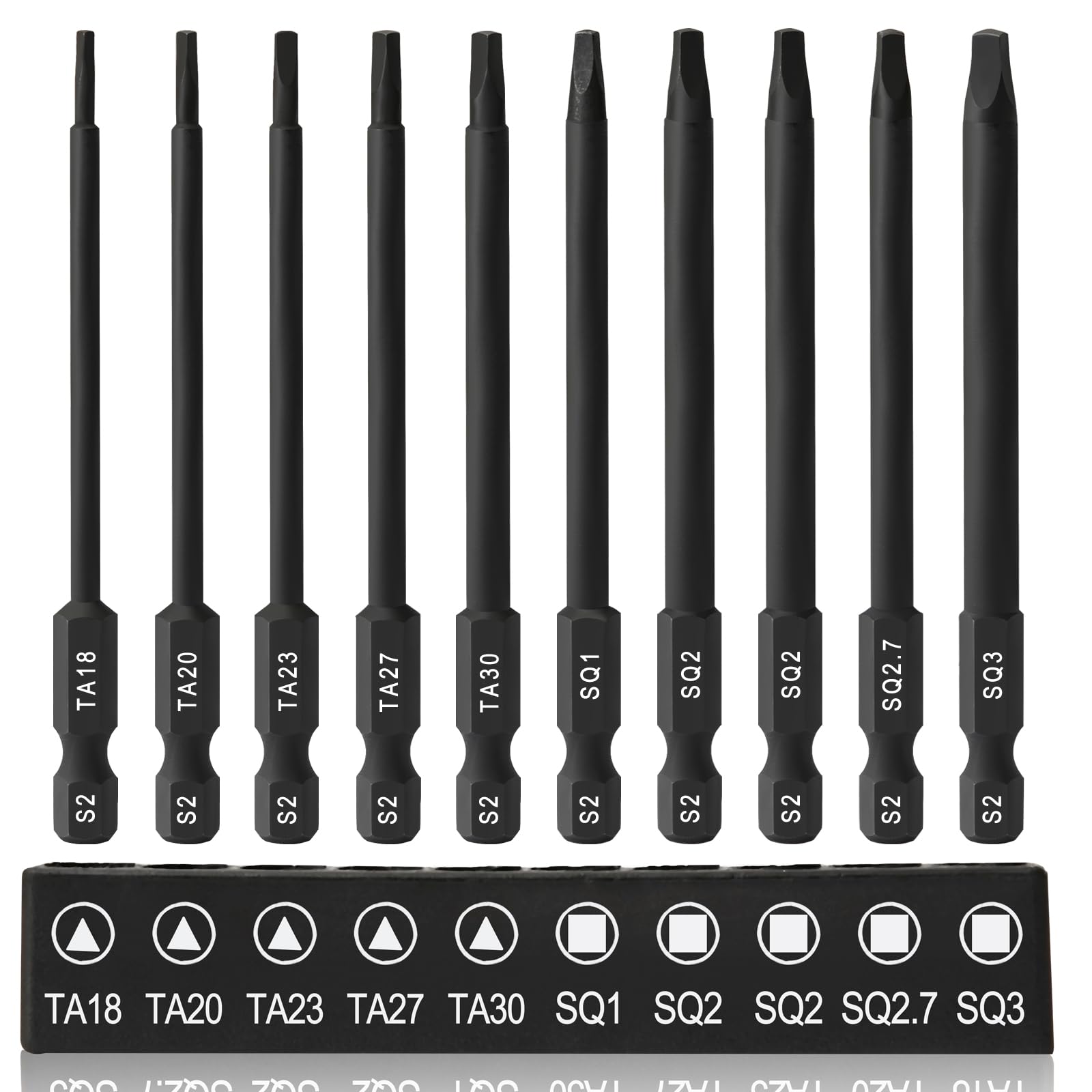 CYLBAQ 89mm Triangle Screwdriver Bits Square Screwdriver Bits, S2 Steel Tamper Proof Security Square Triangular Screwdriver Bit Set, 1/4” Hex Shank Magnetic Security Bits for Impact Drill